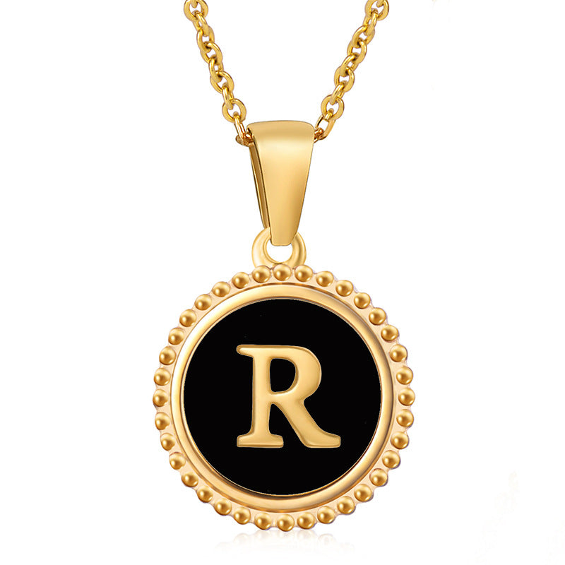 Wholesale Stainless Steel Shell Round Capital Letter Necklace